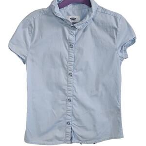 Old Navy Girls Button Down Cap Sleeve Shirt Blue 6-7